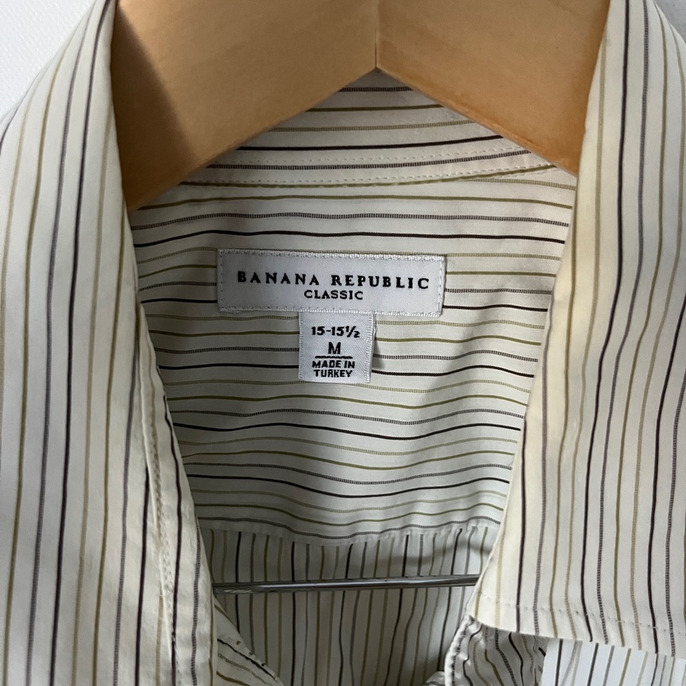 Banana Republic Classic Men's Striped Shirt - Cream Brown and Black M
